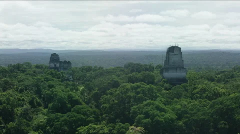 Aerial of Temple of the Two-headed snake at Tikal National Park Stock Footage 63061707
