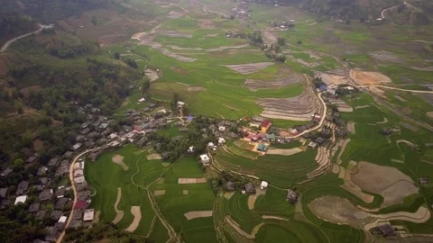 Aerial of Terraced Rice Fields in Mu Cang Chai, Yen bai, Vietnam Stock Footage 76890364