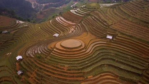 Aerial of Terraced Rice Fields in Mu Cang Chai, Yen bai, Vietnam Stock Footage 76890642