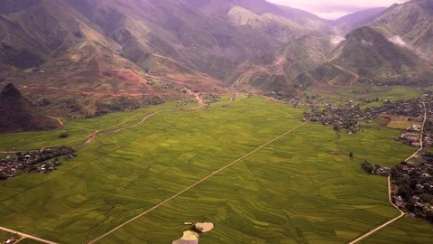Aerial of Terraced Rice Fields In Mu Cang Chai, Vietnam Stock Footage 76915895