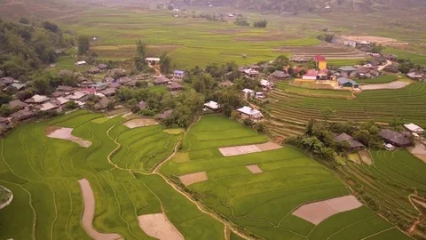 Aerial of Terraced Rice Fields in Mu Cang Chai, Yen bai, Vietnam Stock Footage 76916092