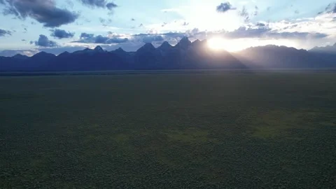 Aerial Teton Range at Sunset Stock Footage 250047040