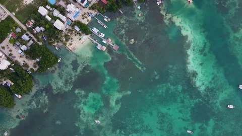 Aerial textured view of populated small island in Belize Stock-Footage 342732298