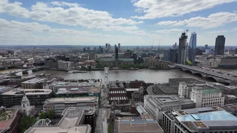 Aerial of The Thames River and beyond in London, England as seen from the top Stock Footage 310281645