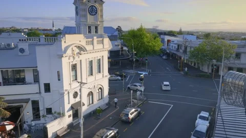 Aerial: Three lamps intersection in Ponsonby, Auckland, New Zealand Stock-Footage 253777205