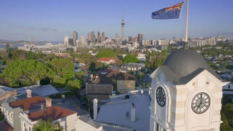 Aerial: Three lamps intersection in Ponsonby, Auckland, New Zealand Stock-Footage 253777229