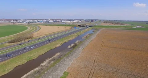 Aerial: Threeway interchange and highways near Goes, the Netherlands. Stock Footage 105209090