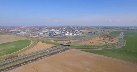 Aerial: Threeway interchange and highways near Goes, the Netherlands. Stock Footage 105209587
