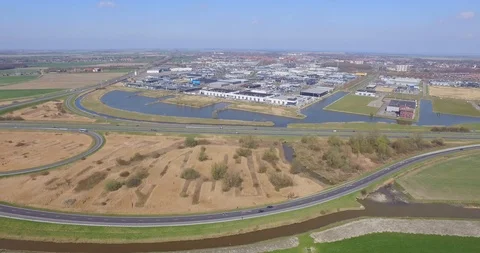 Aerial: Threeway interchange and highways near Goes, the Netherlands. Stock Footage 105210218