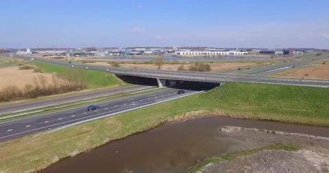 Aerial: Threeway interchange and highways near Goes, the Netherlands. Stock Footage 105213258
