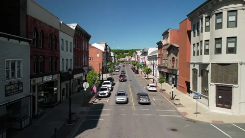 Aerial through old coal mining town of Tamaqua Pennsylvania Stock Footage 244010418