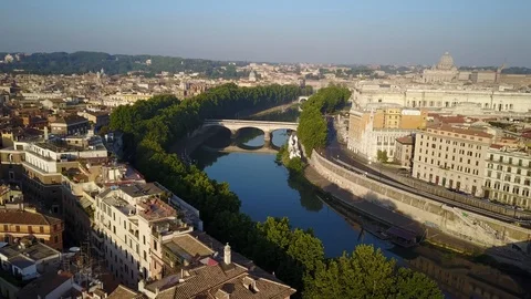 Aerial of Tiber River with St. Peter Basilica in the background DJI_0017-03 Video stock 102502117