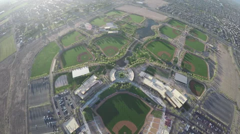 Aerial tilt down of Camel Back ranch spring training facility in Glendale, AZ Stock Footage 61222912