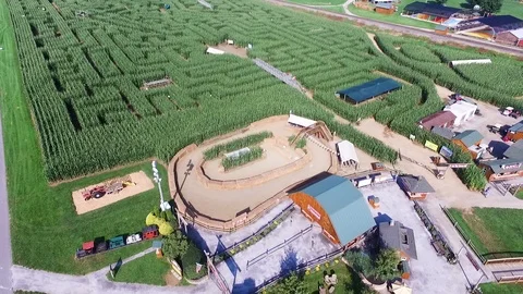 Aerial tilt down on open plat space at the corn maze Ronks, Lancaster Vídeos de archivo 103285736