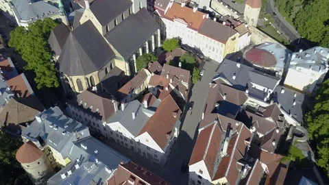 Aerial tilt up to reveal Tallinn Estonia Skyline Stock Footage