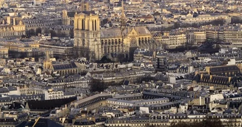 Aerial tilt up time lapse view of Notre Dame de Paris, France Stock Footage 70795271