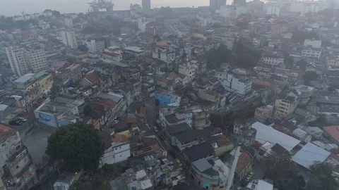 Aerial tilting down over old houses in the central Rio de Janeiro neighbourhood Stock-Footage 121682716