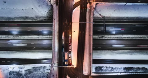 Aerial time-lapse of the bridge over the highway Stock Footage 147997299