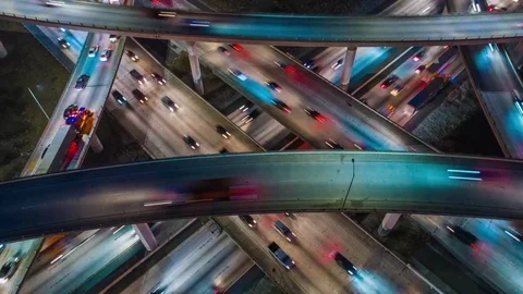 Aerial time lapse of busy freeway with heavy traffic Stock Footage 85045049