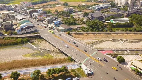 Aerial time lapse of busy intersection &amp; road,Taichung,Taiwan Stock Footage 122036297