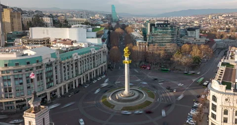 Aerial time lapse of column of freedom in the center of Tbilisi Stock-Footage 169385750