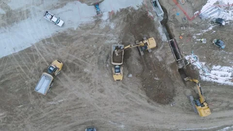 Aerial Time-Lapse of Construction Equipment and Excavators Working at Site Stock Footage 345099669