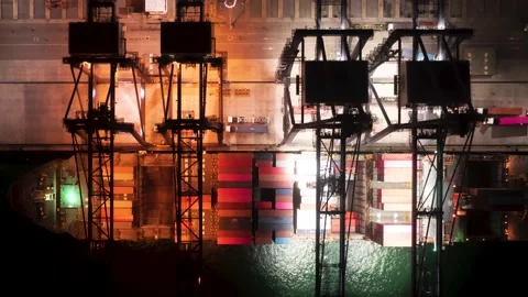 Aerial Time lapse container ship carrying container in import export business lo Video stock 218376469