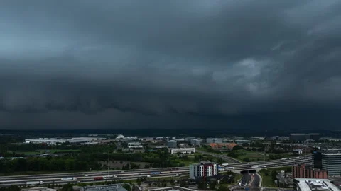 Aerial Time Lapse of Dark Shelf Cloud Swallowing Sky over Mississauga Stock Footage 344273150