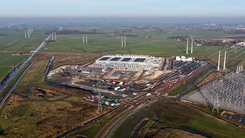 Aerial Time Lapse of Data Center Expansion Westmeer Groningen Video stock 328223096