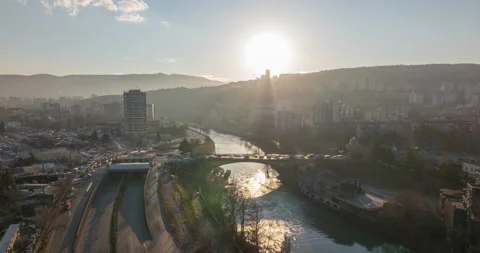 Aerial time lapse of Didube bridge at sunset. Tbilisi, Georgia 스톡 동영상 169383745
