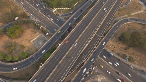 Aerial time lapse of elevated road in urban scene Stock Footage 73787079