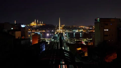 Aerial time lapse with Halic metro bridge and Suleymaniye, Istanbul Stock Footage 131333260