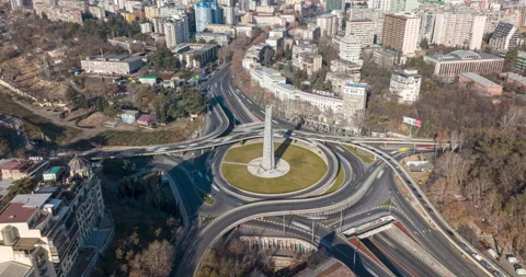 Aerial time lapse of Heroes Square. The Monument of Heroes in Tbilisi Stock-Footage 169384837