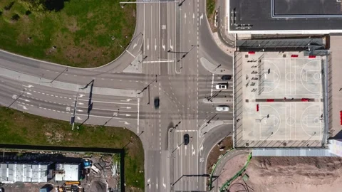 Aerial time-lapse of the intersection in Espoo, Finland. Stock Footage 154432367