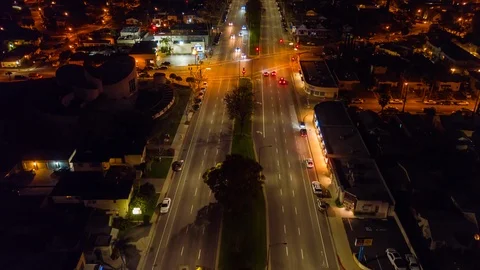 Aerial time lapse in motion of the city street traffic at night Stock Footage 88934741