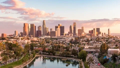 Aerial time lapse in motion or hyperlapse of downtown Los Angeles, California Stock Footage 103653572