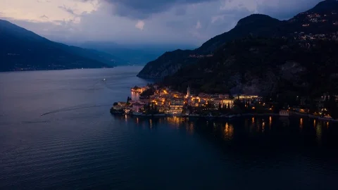 Aerial Time Lapse In Motion Or Hyperlapse Of Lake Como, Varenna City, Italy Video stock 117242273