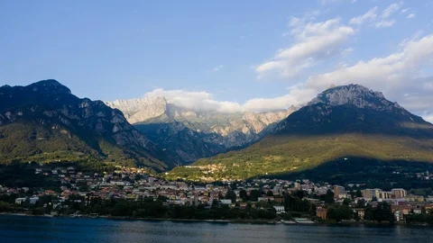 Aerial Time Lapse In Motion Or Hyperlapse Mountains On Lake Como, Italy Video stock 117833808