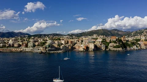 Aerial Time Lapse In Motion Or Hyperlapse Of Genova City, Italy Video stock 119004983
