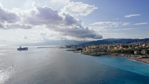 Aerial Time Lapse In Motion Or Hyperlapse Of Genova City And Sea Port, Italy Video stock 119005118