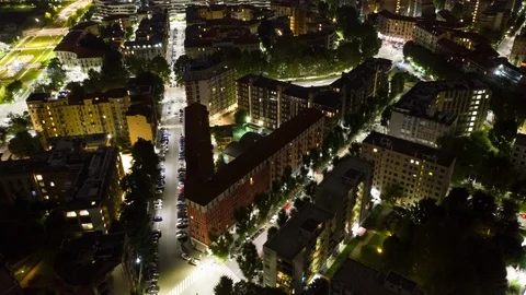 Aerial Time Lapse In Motion Or Hyperlapse Of Night Milano, Italy Video stock 119005188