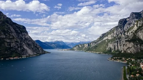 Aerial Time Lapse In Motion Or Hyperlapse Mountains On Lake Como, Italy Video stock 119005375