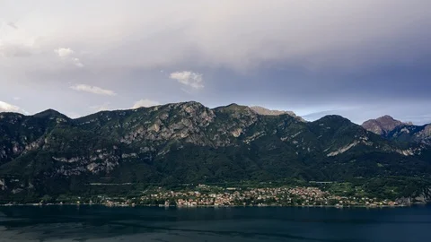Aerial Time Lapse In Motion Or Hyperlapse Mountains On Lake Como, Italy Video stock 119005408