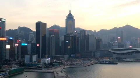 Aerial time lapse in motion or hyperlapse over Kowloon Bay Stock Footage 128714912