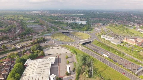 Aerial Time Lapse Orbit Around Motorway Roundabout and Highway Stock-Footage 334007008