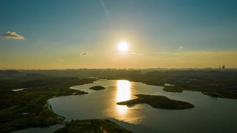 Aerial Time Lapse of Poyang Lake Sunset Natural Scenery 4K UHD Video stock 319951153
