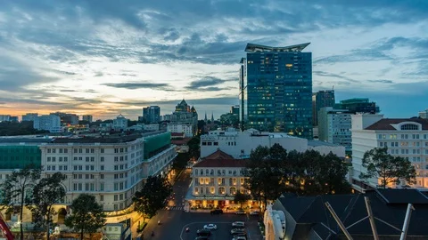 Aerial time lapse of Saigon District One at Sunset. Famous touristic quarter Stock Footage 115957714