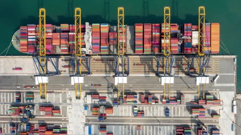 Aerial Time-lapse showing a container ship  Stock Footage 287069485