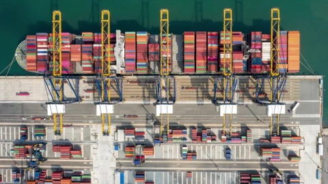 Aerial Time-lapse showing a container ship  Stock Footage 287070643