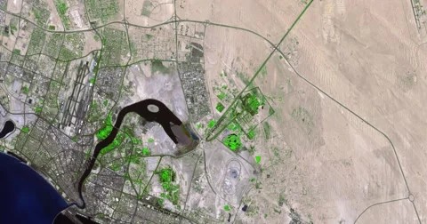 Aerial time lapse shows increase in irrigation in Dubai, 2002-2011. Stock Footage 56825107
